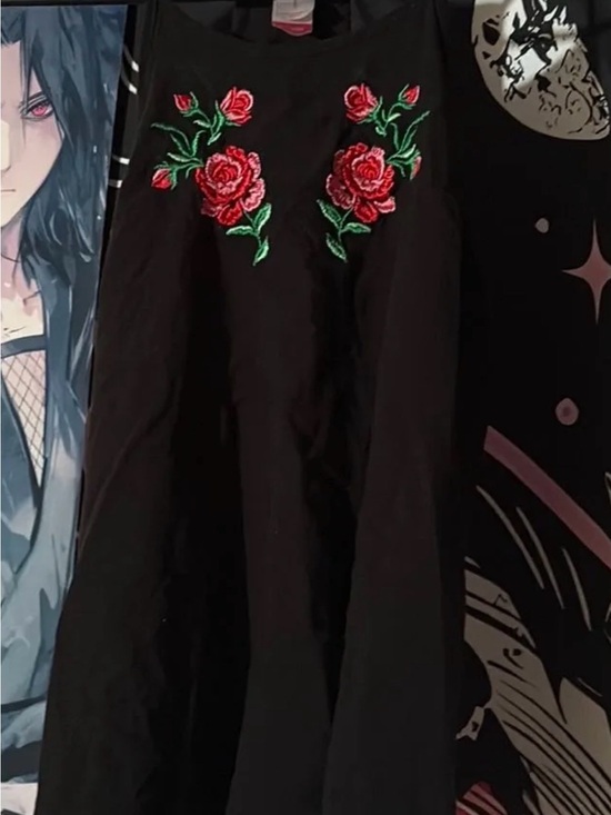 Tops - Black Embroidered Red Rose High Neck Tank Top